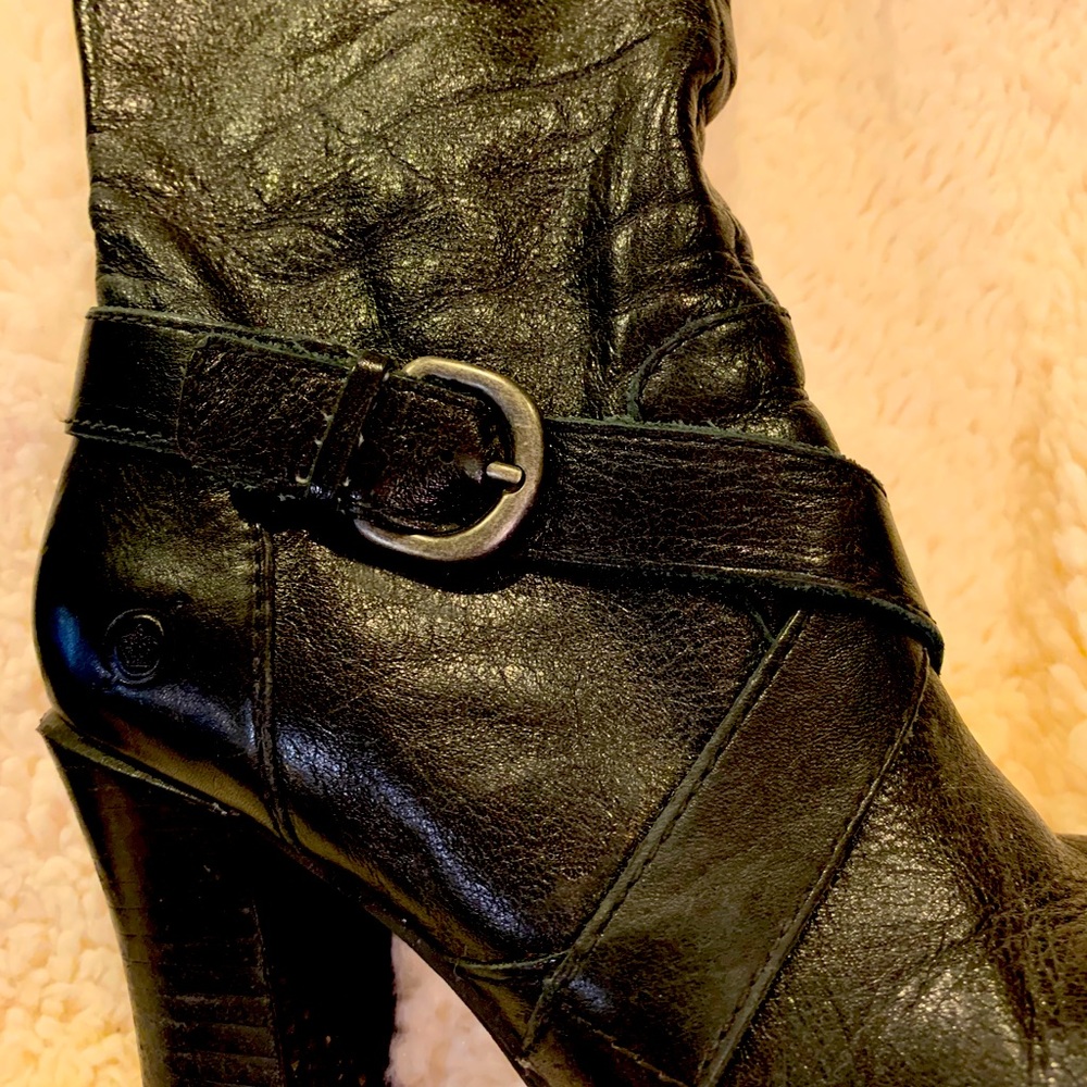 Tall ankle black leather boots. Size 6.5. By Born